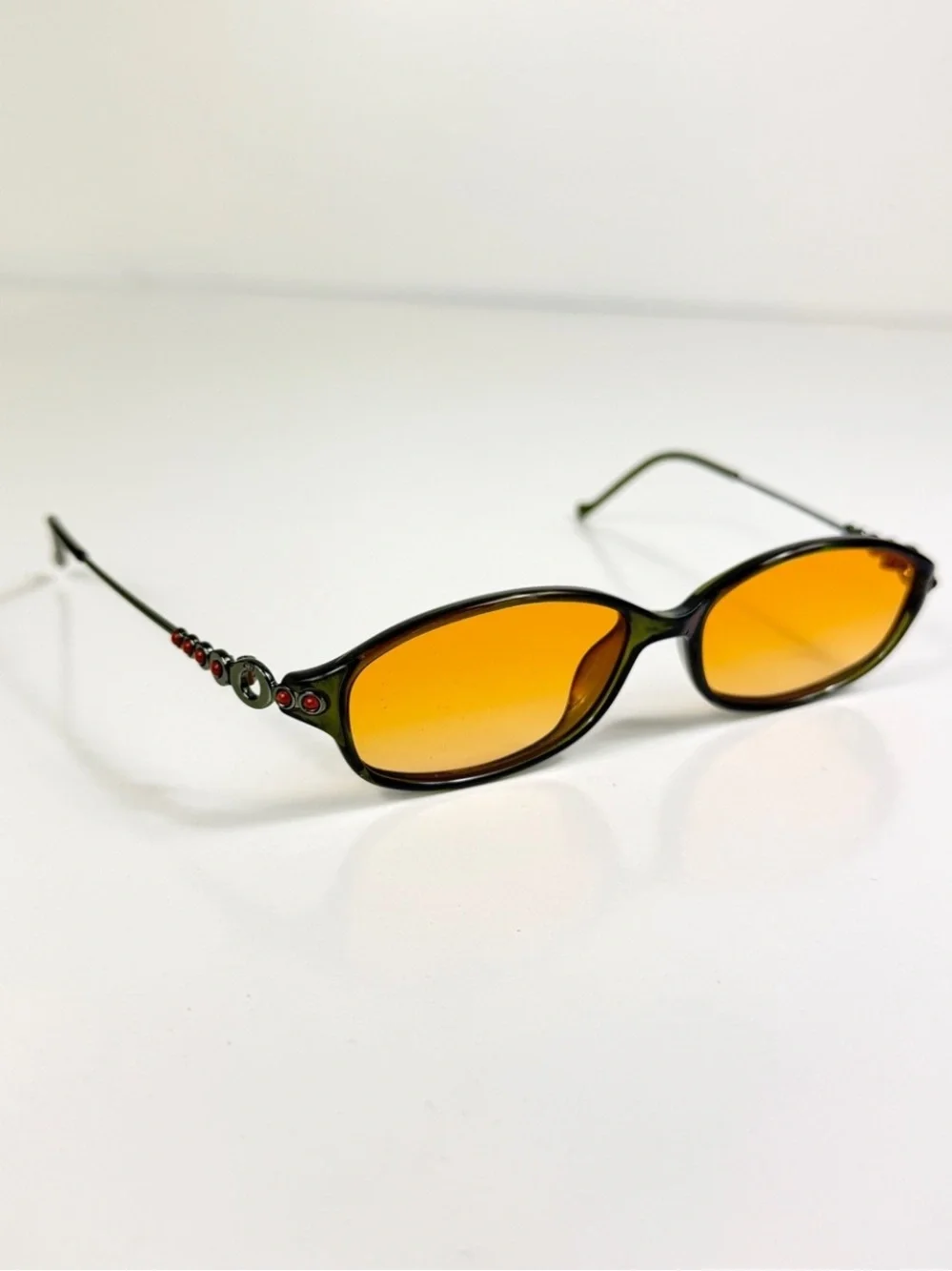 Vintage Dior CD 3033 Green Orange Cabochon Gem Sunglasses Custom Orange Lens Set